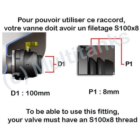 MULTITANKS Raccord S100x8 Femelle - Filetage Male 3/4'' BSP - 3/4'' BSP 4 MULTITANKS Raccord S100x8 Femelle - Filetage Male 3/4'' BSP - 3/4'' BSP – Image 2