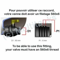 MULTITANKS Raccord S60x6 Avec Embout Male Fileté 1" - 26x34 - 1'' BSP -Promos Récupération Magasin 1634404 2