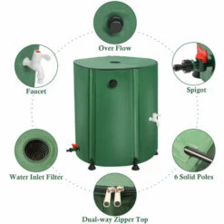 TODECO Récupérateur Eau De Pluie Pliable 225L, Collecteur Tonneau Eau De Pluie Gouttiere, Recuperateur Eau Avec Robinet, Filtre, Soupape De Décharge, 6X Tiges De Support, Couvercle, Cuve Eau Jardin - Vert -Promos Récupération Magasin 44748064 3