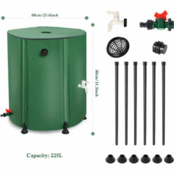 TODECO Récupérateur Eau De Pluie Pliable 225L, Collecteur Tonneau Eau De Pluie Gouttiere, Recuperateur Eau Avec Robinet, Filtre, Soupape De Décharge, 6X Tiges De Support, Couvercle, Cuve Eau Jardin - Vert -Promos Récupération Magasin 44748064 5