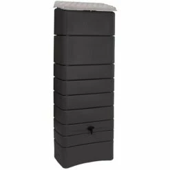 Récupérateur à Eau Mural 300 L, Anthracite Avec Couvercle, Robinet, Fixation Murale Et Kit Raccord Chéneau - Bellijardin - Anthracite