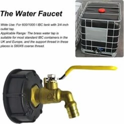 AOUGO Pour IBC Adaptateur De Cuve Robinet Sortie Raccord Vanne Robinet Raccords De Tuyau D'arrosag Convient Aux Réservoirs De Stockage Pour IBC De 600/1000 L Avec Sortie D'eau De 3/4 Pouce. -Promos Récupération Magasin 60282265 5