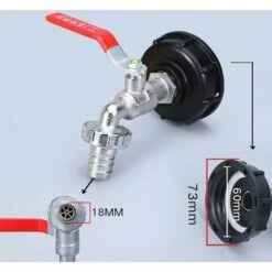 JOORRT Robinet Cuve 1000L Robinet Recuperateur Eau De Pluie, Adaptateur De Réservoir D'eau IBC 1/2 Double Robinet Recuperateur Eau De Pluie,Robinet En Matériau En Alliage Fabriqué En PP Filetage Gros 60 Mm -Promos Récupération Magasin 61236228 2