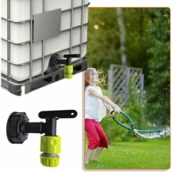 AOUGO Robinet Cuve 1000l Plastique Avce Raccord Tuyau D'arrosage, Adaptateur De Robinet De Réservoir IBC, Connecteur à Filetage 3/4 Pouces Pour Recuperateur Eau De Pluie, Réservoir De Carburant (A) -Promos Récupération Magasin 63966835 5
