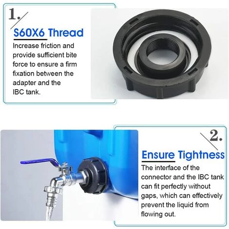 Devenirriche Adaptateur De Réservoir De Vidange IBC S60x6 Vanne Robinet 3/4'' Adaptateur De Robinet De Réservoir IBC Adaptateur De Cuve Adaptateur De Réservoir D'eau Robinet à Boisseau Sphérique 6 Devenirriche Adaptateur De Réservoir De Vidange IBC S60x6 Vanne Robinet 3/4'' Adaptateur De Robinet De Réservoir IBC Adaptateur De Cuve Adaptateur De Réservoir D'eau Robinet à Boisseau Sphérique – Image 4
