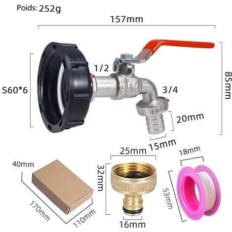 MINKUROW Adaptateur De Réservoir(robinet En Alliage Et Bec En Laiton) Pour IBC Connecteur à Filetage 1/2", Robinet Cuve 1000L Robinet Recuperateur Eau De Pluie, Robinet Sortie Raccord Vanne Robinet Raccords De Tuyau D'arrosage 4 MINKUROW Adaptateur De Réservoir(robinet En Alliage Et Bec En Laiton) Pour IBC Connecteur à Filetage 1/2", Robinet Cuve 1000L Robinet Recuperateur Eau De Pluie, Robinet Sortie Raccord Vanne Robinet Raccords De Tuyau D'arrosage – Image 2