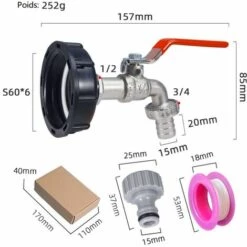 MINKUROW Adaptateur De Réservoir En Laiton Nickelé Pour IBC Connecteur à Filetage 1/2", Robinet Cuve 1000L Robinet Recuperateur Eau De Pluie, Robinet Sortie Raccord Vanne Robinet Raccords De Tuyau D'arrosage -Promos Récupération Magasin 64806004 2
