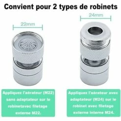 BAICCCF Robinet De Cuve De Récupération D'eau 2pcs 360 Pivotant Robinet Aérateur Laiton 2 Modes Réglable Robinet De Cuisine Filtre Barboteur Avec Adaptateur De Buse - Pour Robinets Avec Buse À Filetage Externe M22 Ou -Promos Récupération Magasin 66995130 4