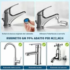 BAICCCF Robinet De Cuve De Récupération D'eau 1 Pièces, Aérateur De Robinet Pivotant Silve720, Aérateur à Double Fonction Grand Angle, Aérateur Rotatif, Robinet De Pulvérisateur Pour Cuisine, Salle De Bain Avec Adaptateurs De Buse M22 M24 -Promos Récupération Magasin 66995457 5